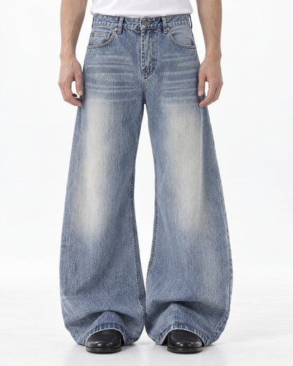 Vertical-Fade Straight Wide-Leg Jeans