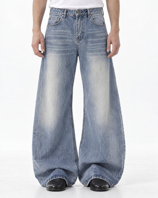Vertical-Fade Straight Wide-Leg Jeans
