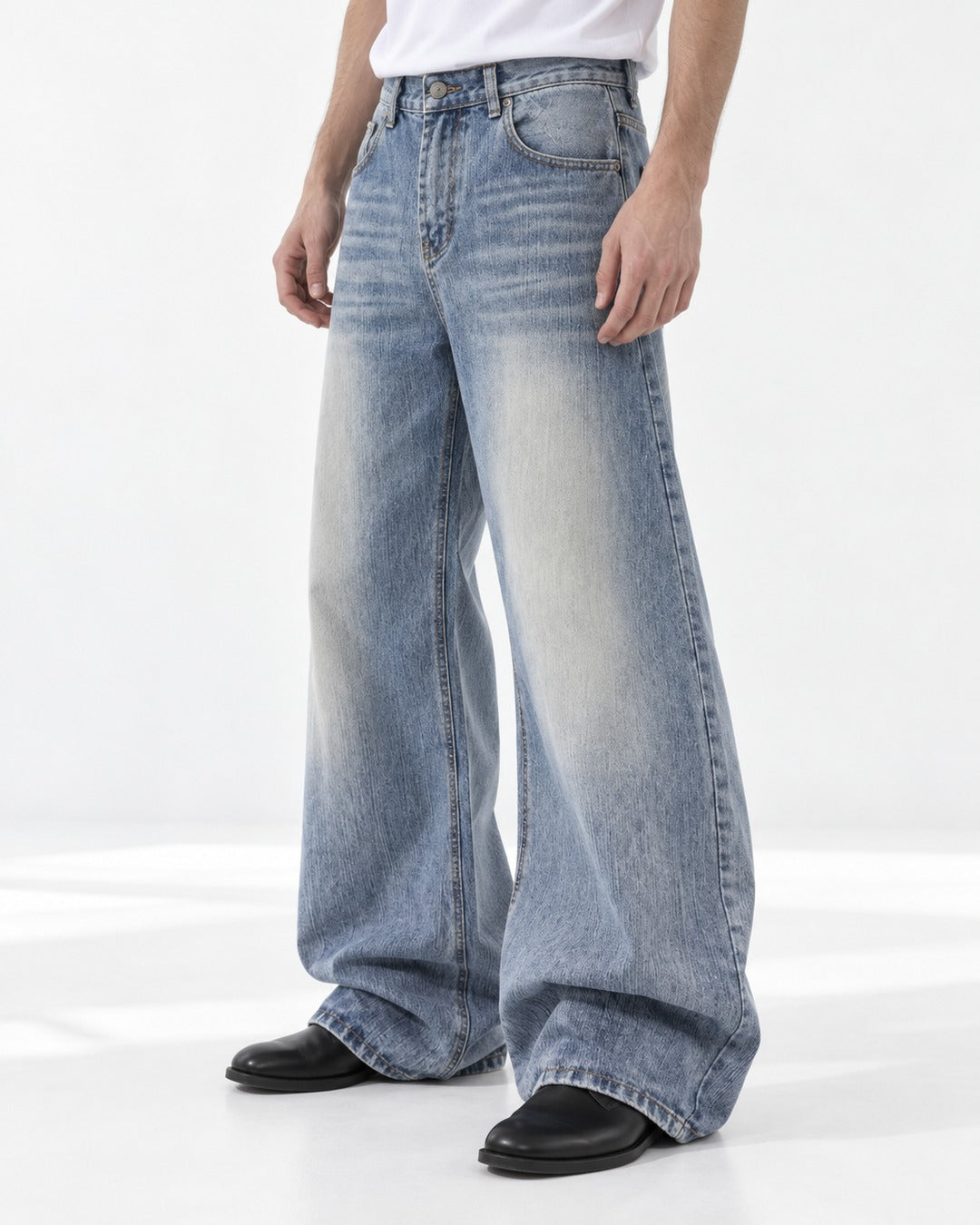 Vertical-Fade Straight Wide-Leg Jeans