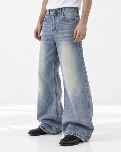 Vertical-Fade Straight Wide-Leg Jeans