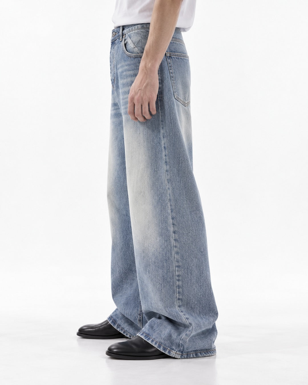 Vertical-Fade Straight Wide-Leg Jeans