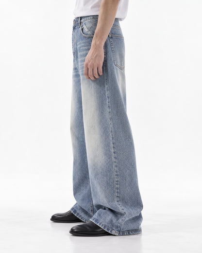 Vertical-Fade Straight Wide-Leg Jeans