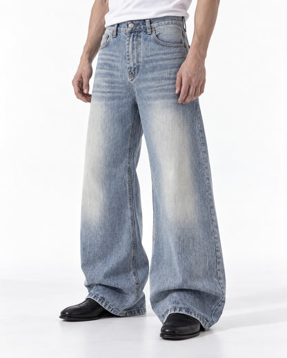 Vertical-Fade Straight Wide-Leg Jeans