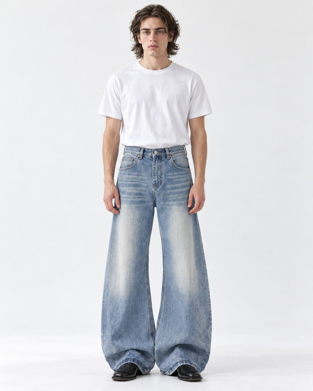 Vertical-Fade Straight Wide-Leg Jeans