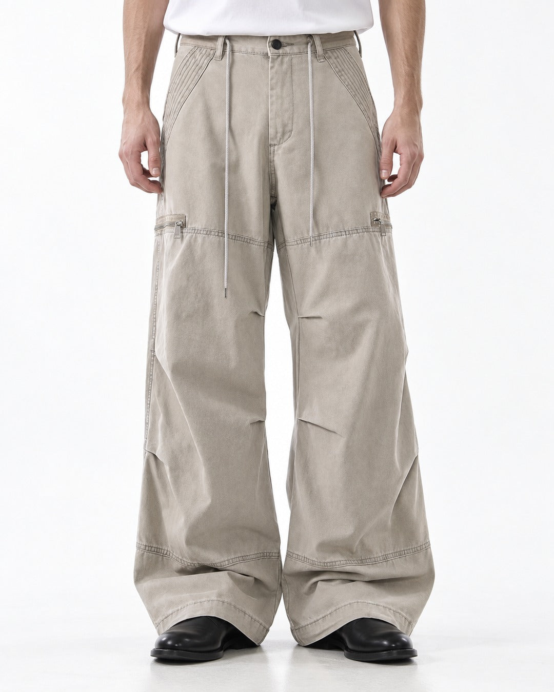Zip Pocket Drawstring Cargo Pants