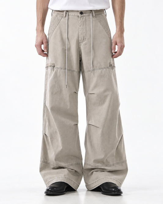 Zip Pocket Drawstring Cargo Pants