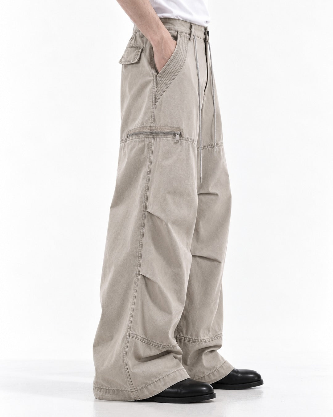 Zip Pocket Drawstring Cargo Pants