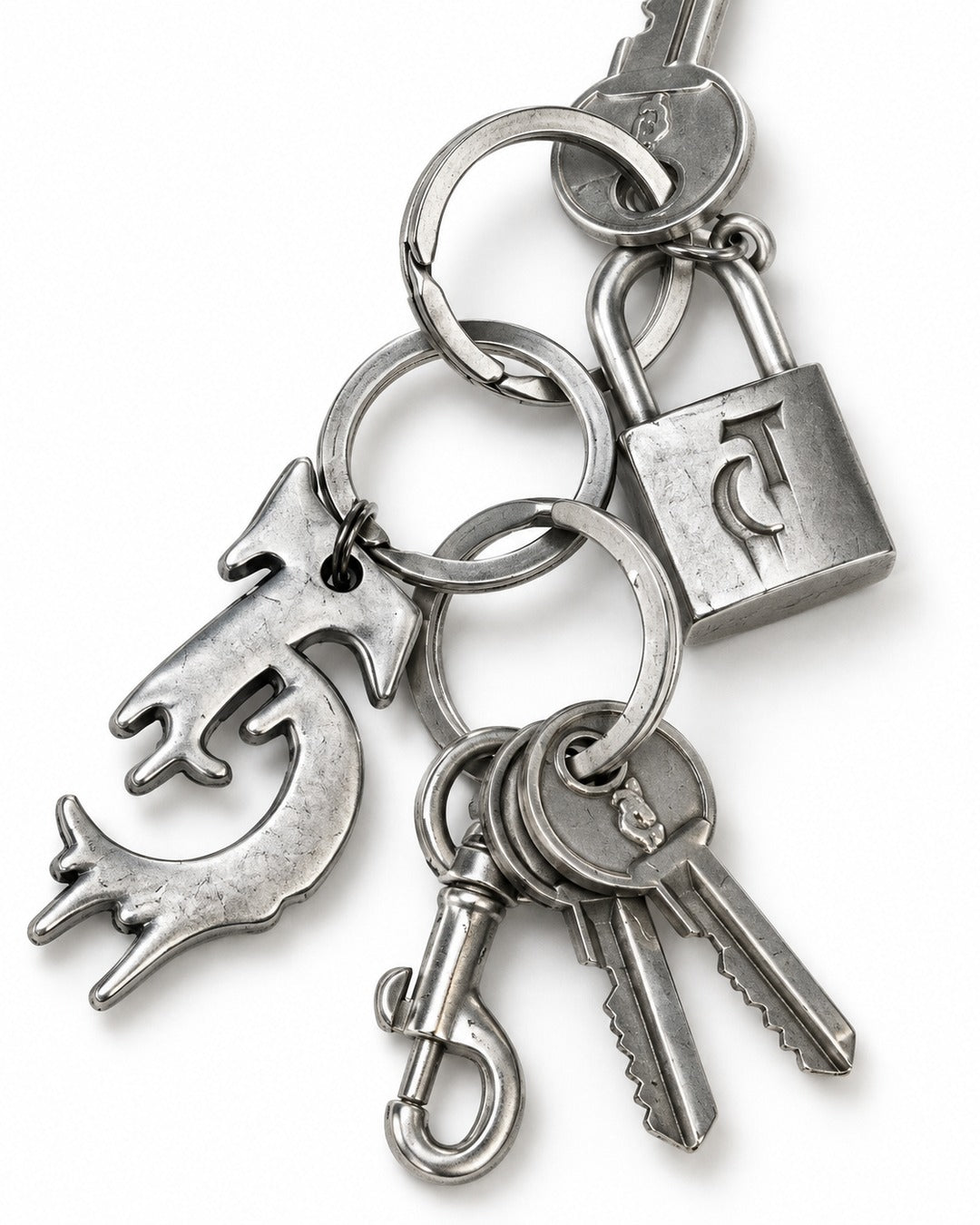 Layered Key-Charm Keyring with Letter Pendant