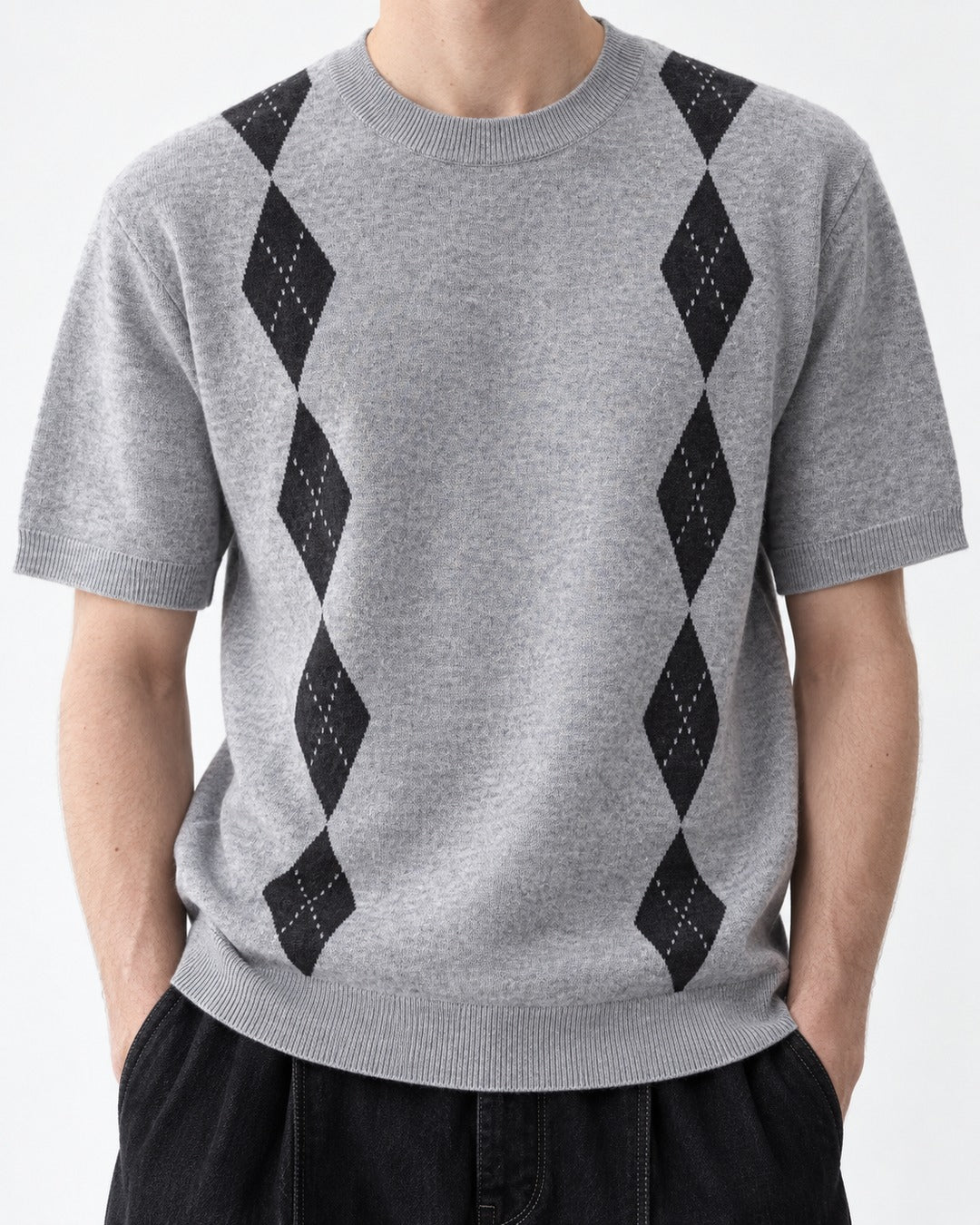 Argyle-Pattern Knit Top