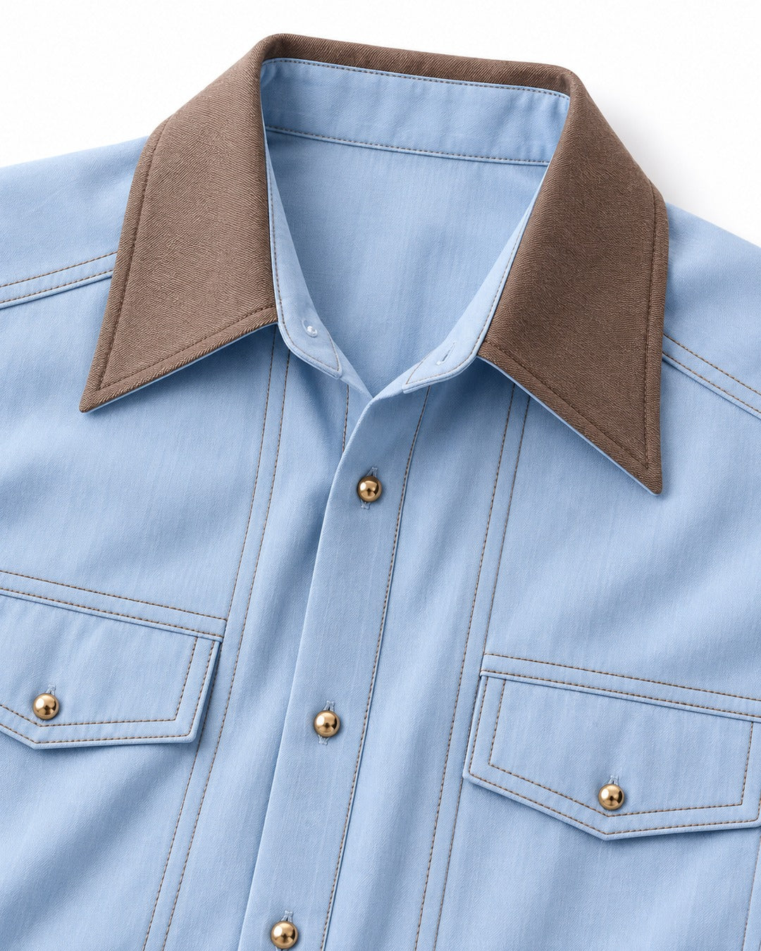 Contrast-Collar Snap-Button Western Shirt
