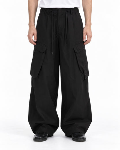 Drawstring Flap-Pocket Wide-Leg Cargo Pants