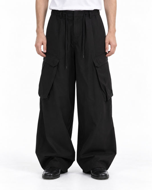 Drawstring Flap-Pocket Wide-Leg Cargo Pants