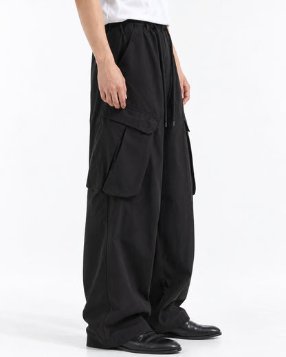 Drawstring Flap-Pocket Wide-Leg Cargo Pants