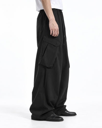 Drawstring Flap-Pocket Wide-Leg Cargo Pants