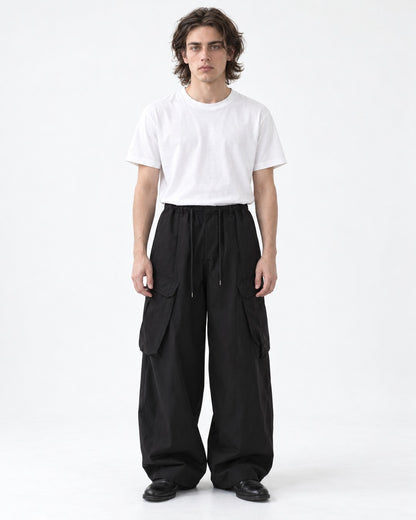 Drawstring Flap-Pocket Wide-Leg Cargo Pants
