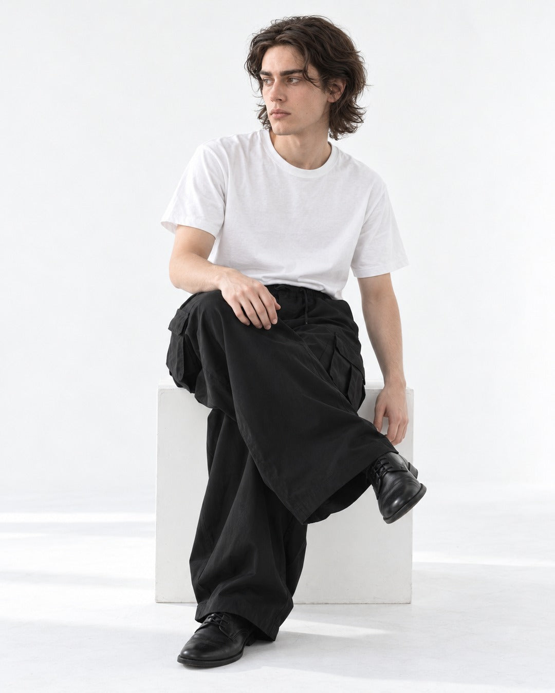 Drawstring Flap-Pocket Wide-Leg Cargo Pants