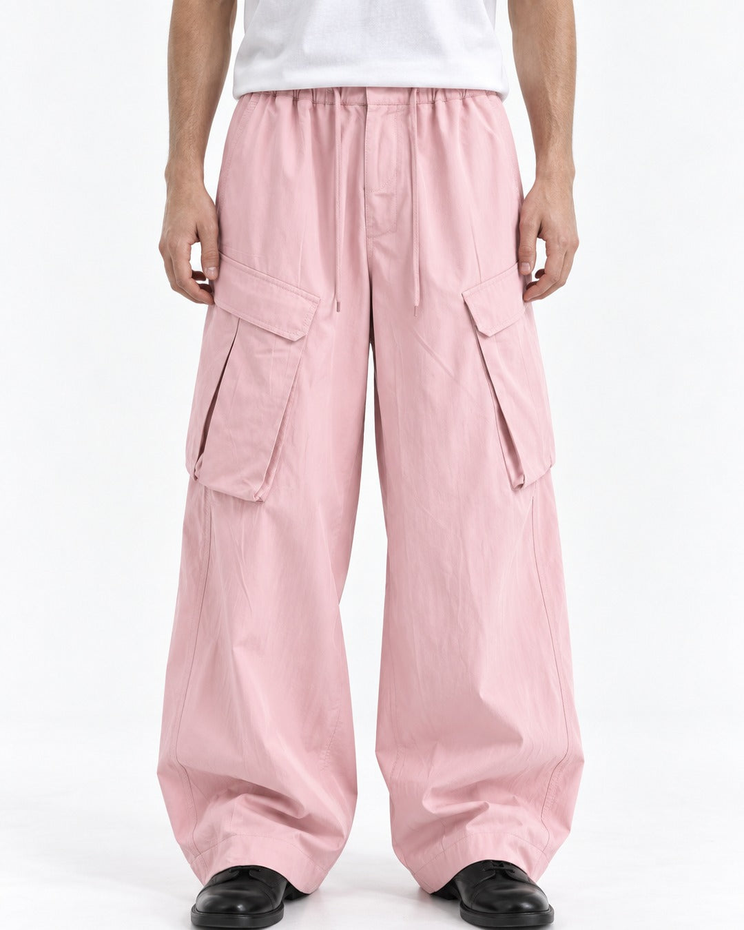 Drawstring Flap-Pocket Wide-Leg Cargo Pants