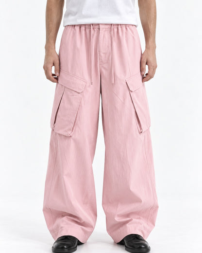 Drawstring Flap-Pocket Wide-Leg Cargo Pants