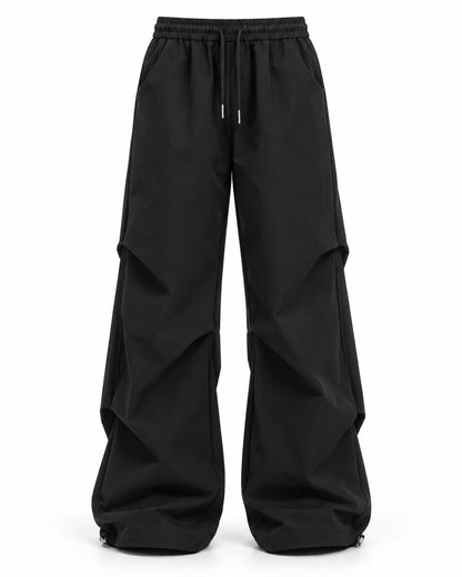 Cinched Hem Drawstring Wide-Leg Trousers