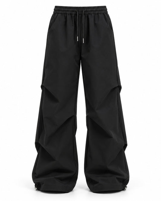 Cinched Hem Drawstring Wide-Leg Trousers