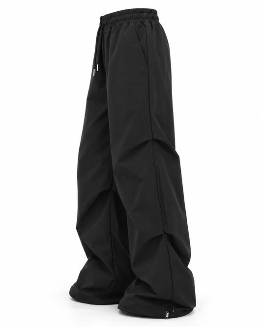 Cinched Hem Drawstring Wide-Leg Trousers