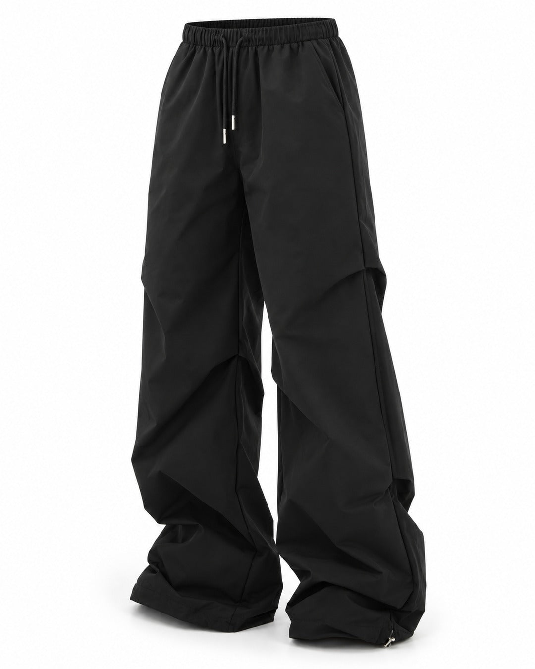 Cinched Hem Drawstring Wide-Leg Trousers