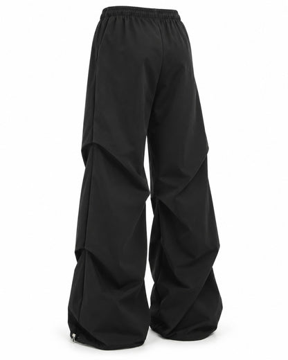 Cinched Hem Drawstring Wide-Leg Trousers