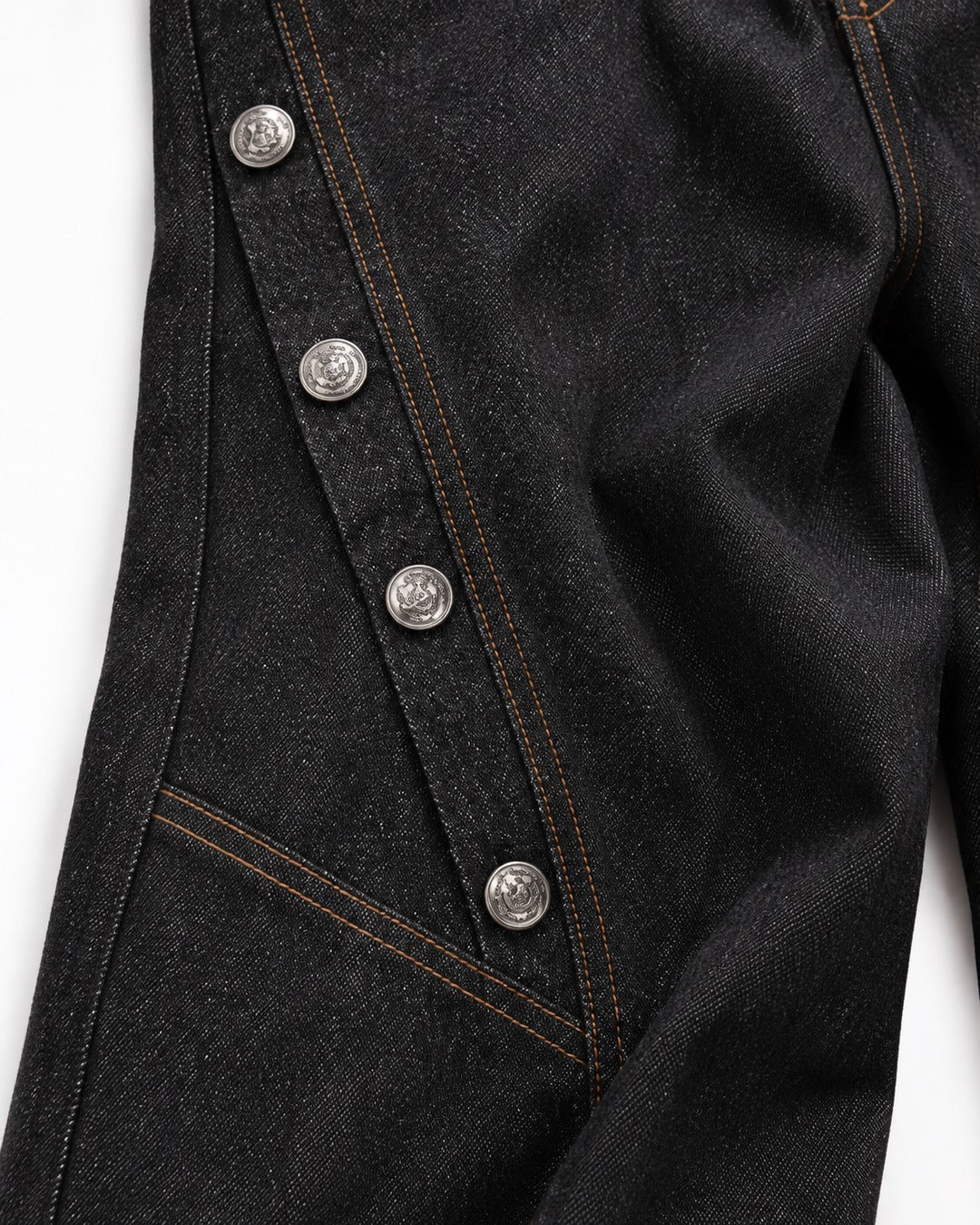 Curved-Seam Snap-Button Wide-Leg Pants