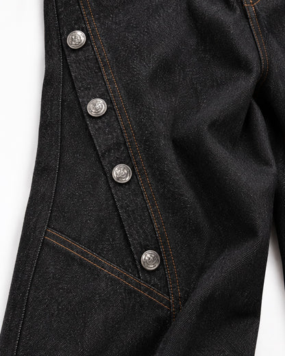Curved-Seam Snap-Button Wide-Leg Pants
