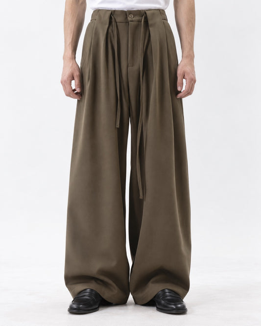 Drawstring Pleated Wide Trousers
