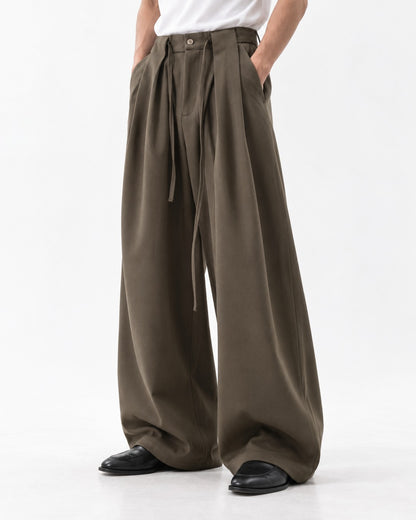 Drawstring Pleated Wide Trousers