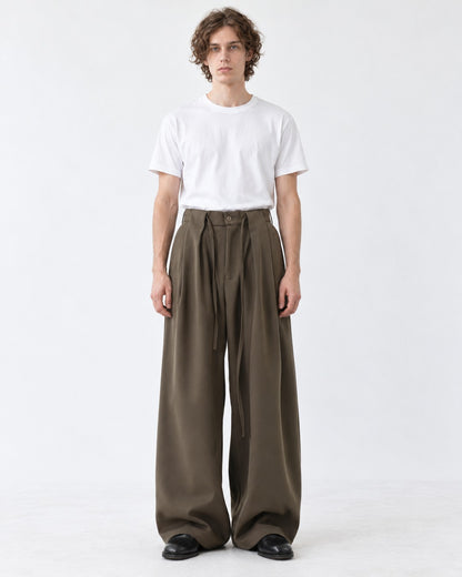 Drawstring Pleated Wide Trousers