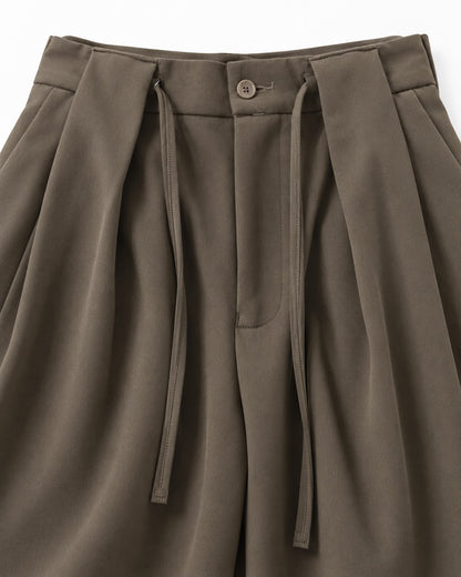 Drawstring Pleated Wide Trousers
