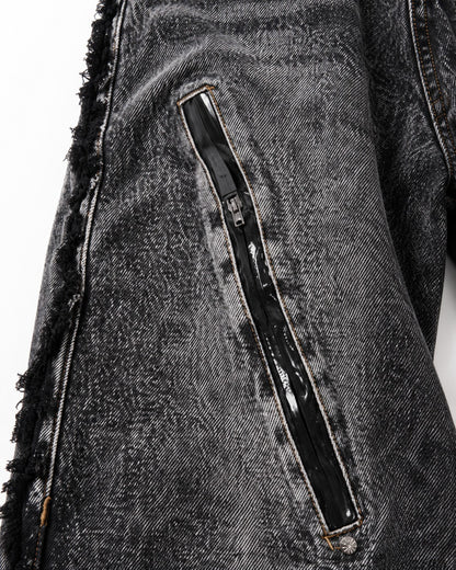 Frayed-Seam Zip-Pocket Wide-Leg Jeans