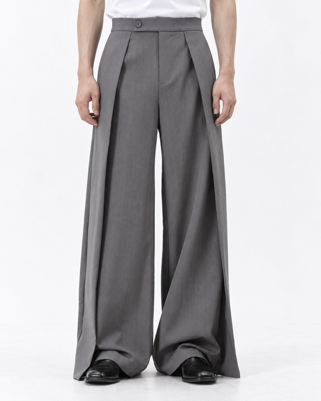 Draped Panel Wide-Leg Trousers