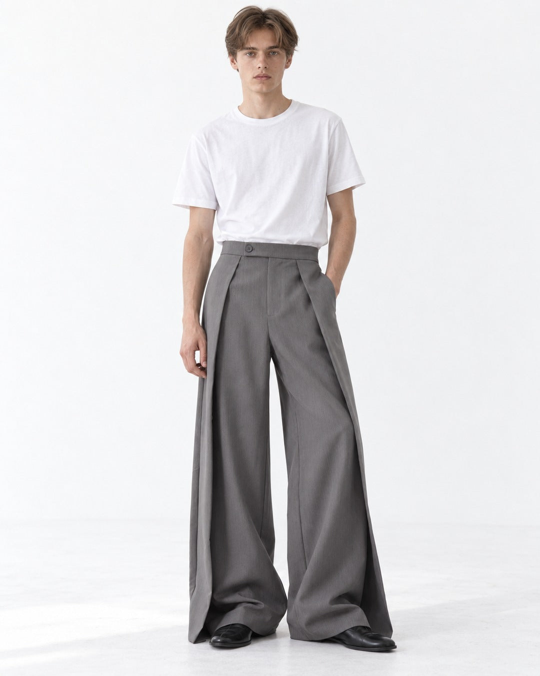 Draped Panel Wide-Leg Trousers