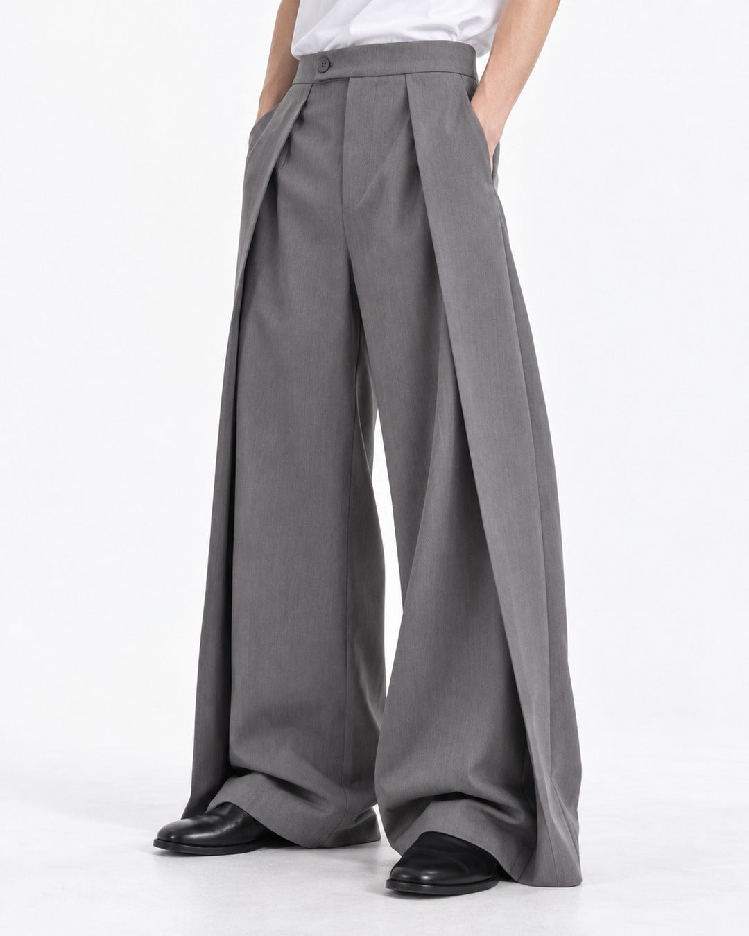 Draped Panel Wide-Leg Trousers
