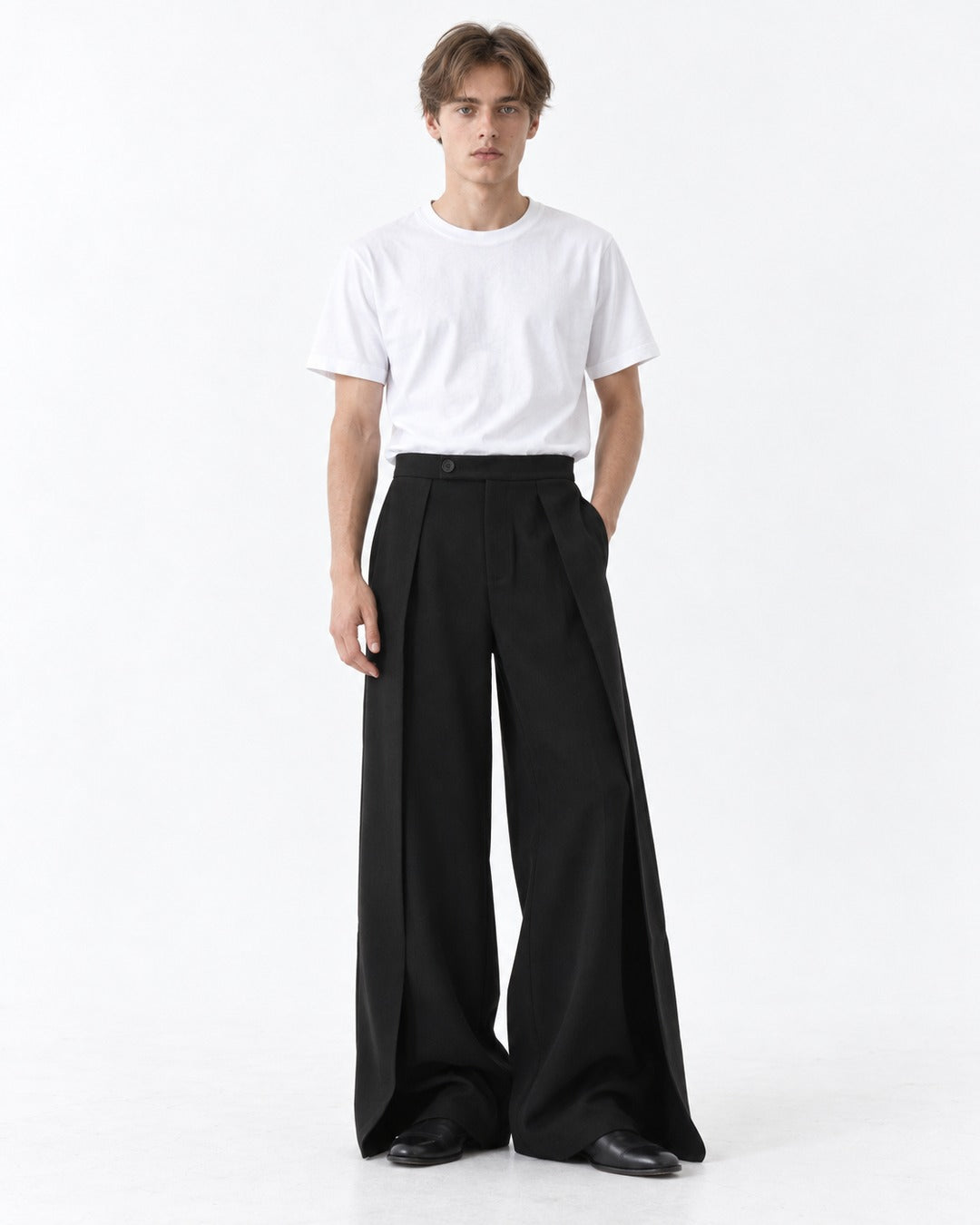 Draped Panel Wide-Leg Trousers