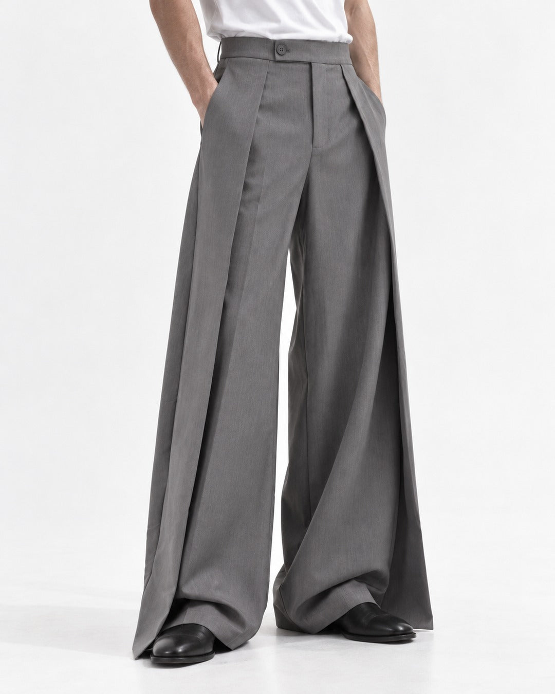 Draped Panel Wide-Leg Trousers