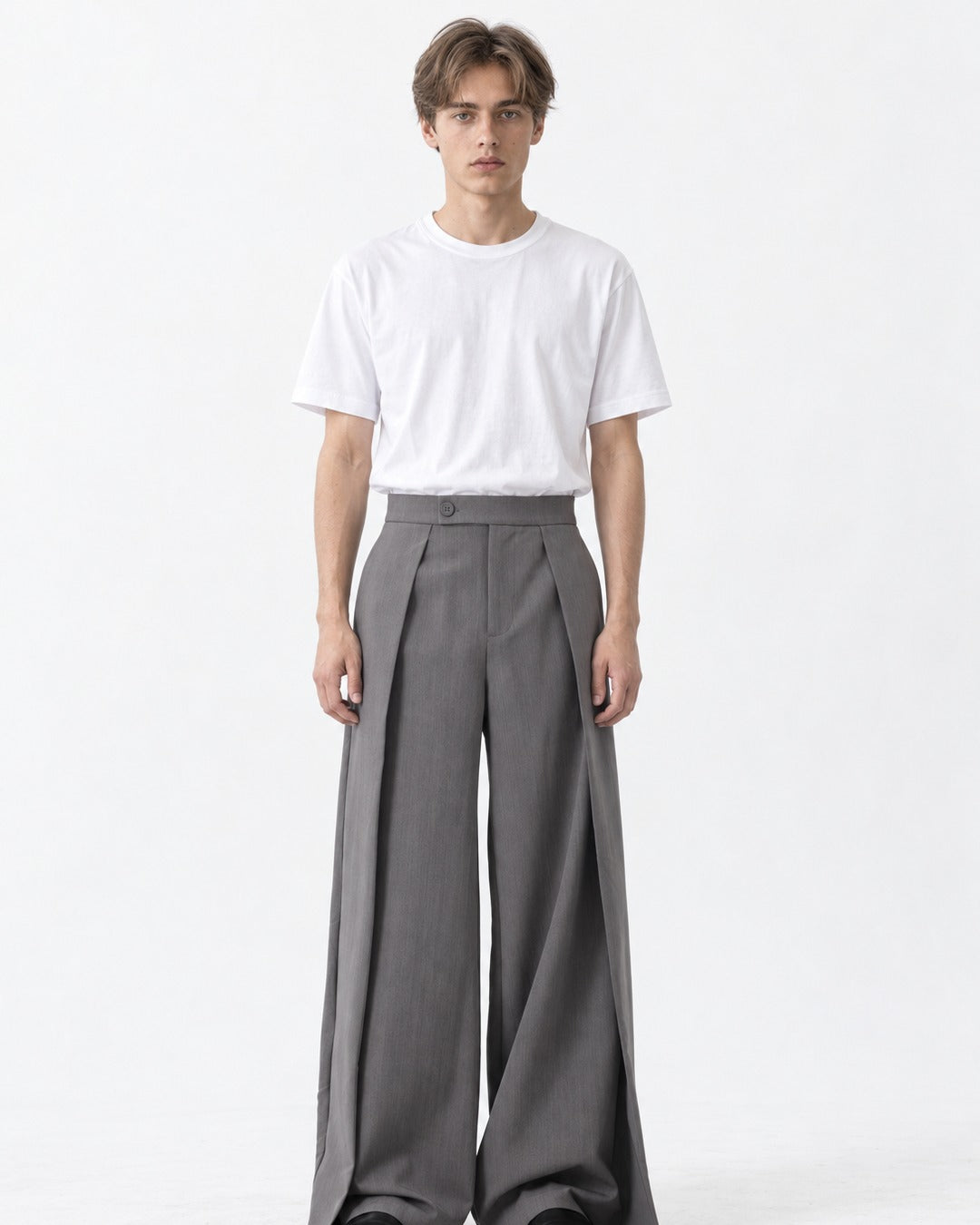 Draped Panel Wide-Leg Trousers