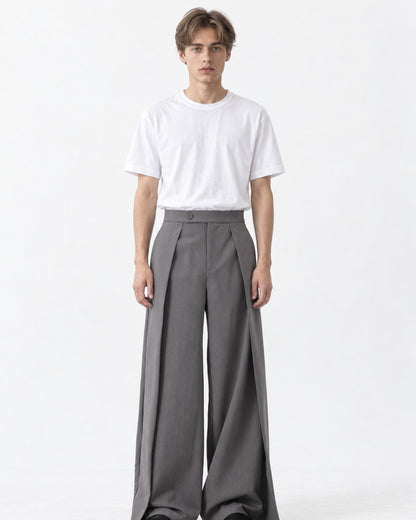 Draped Panel Wide-Leg Trousers