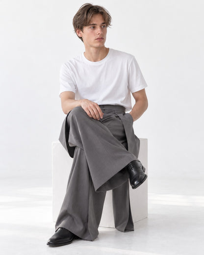 Draped Panel Wide-Leg Trousers