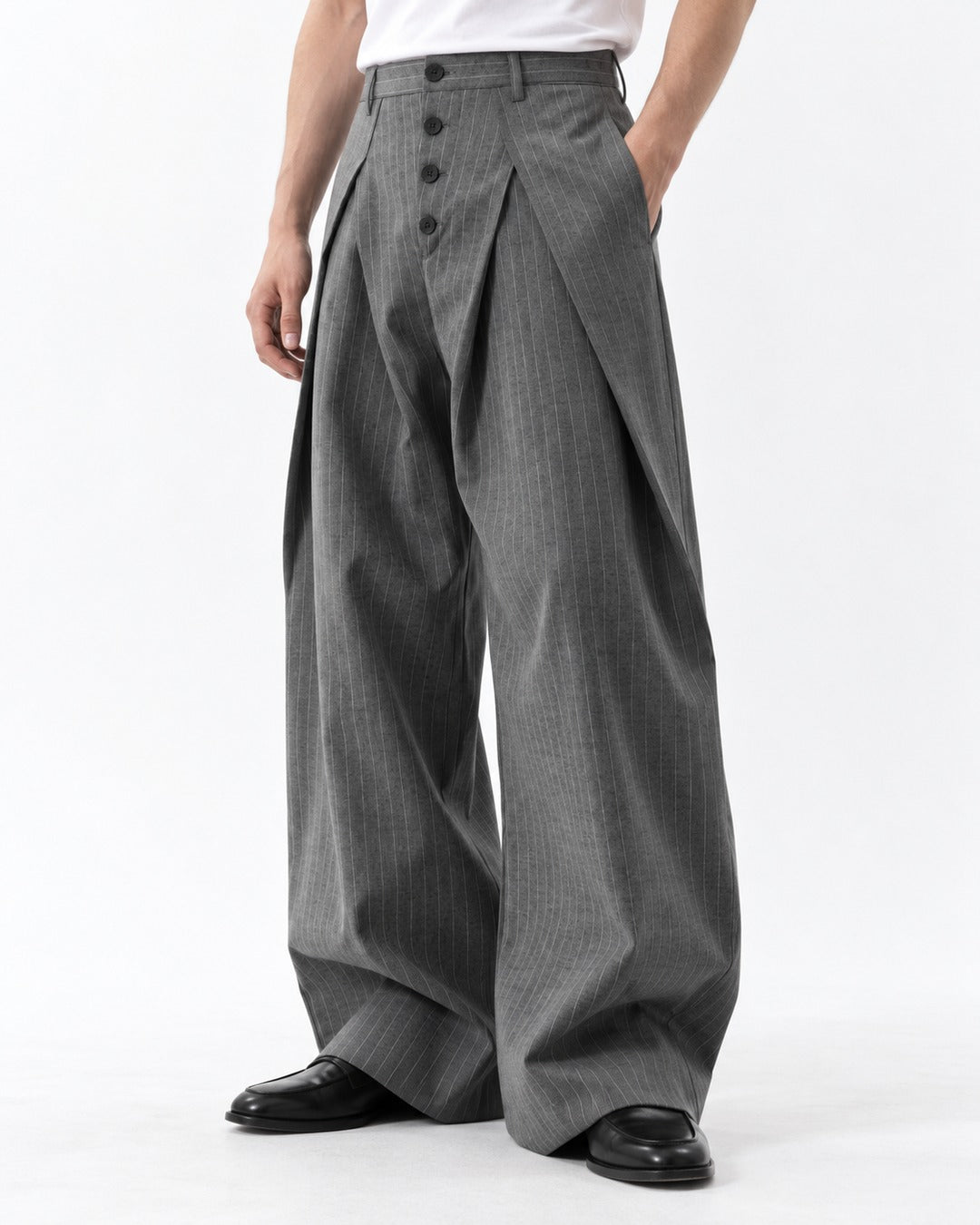 Pinstripe Crossover Wide Trousers