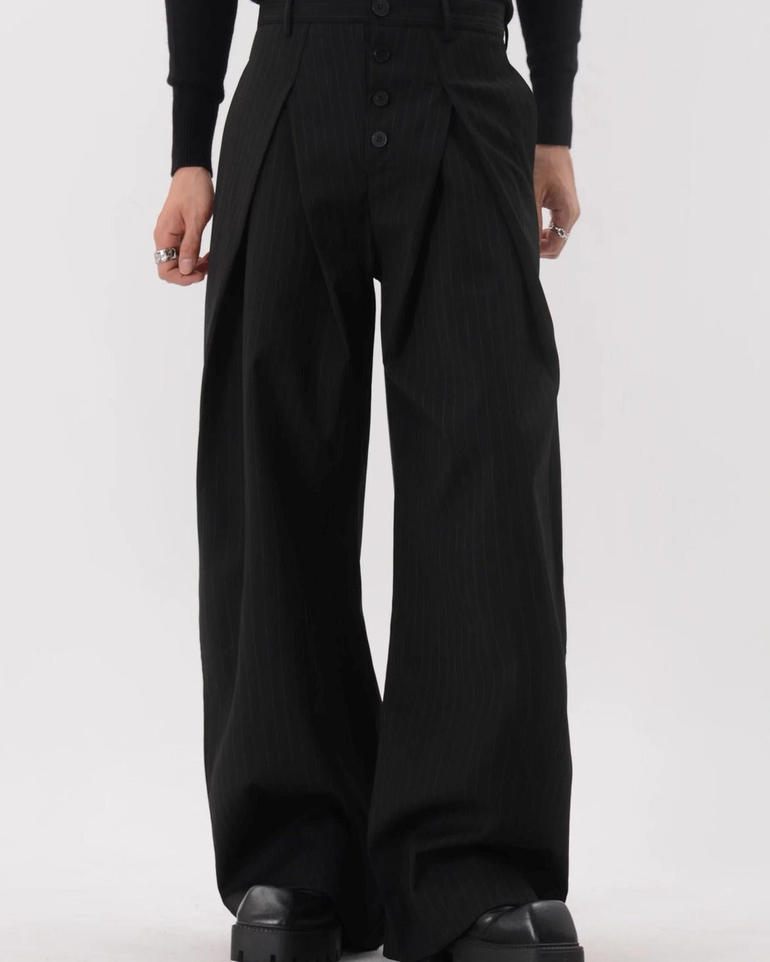 Pleated Striped Wide-Leg Pants