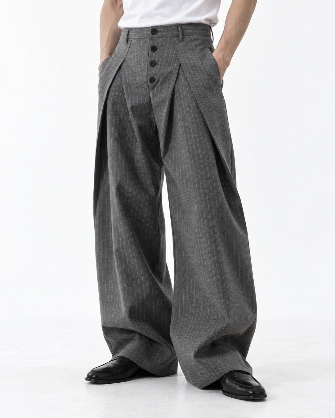 Pinstripe Crossover Wide Trousers