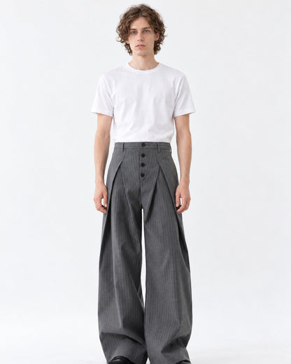Pinstripe Crossover Wide Trousers