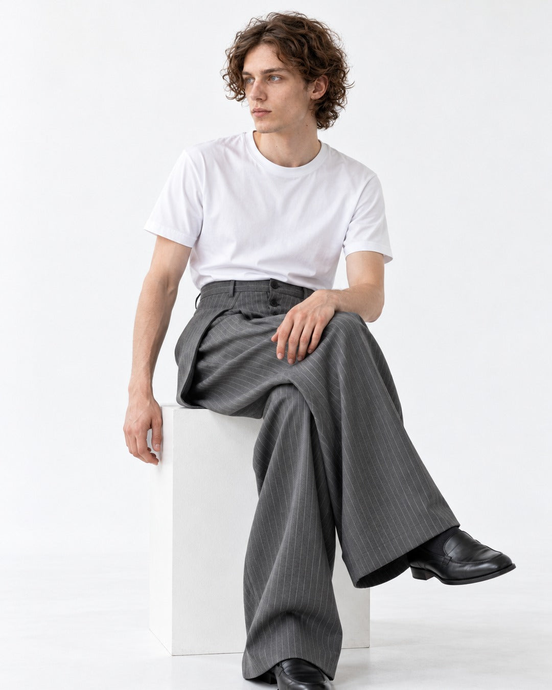Pinstripe Crossover Wide Trousers