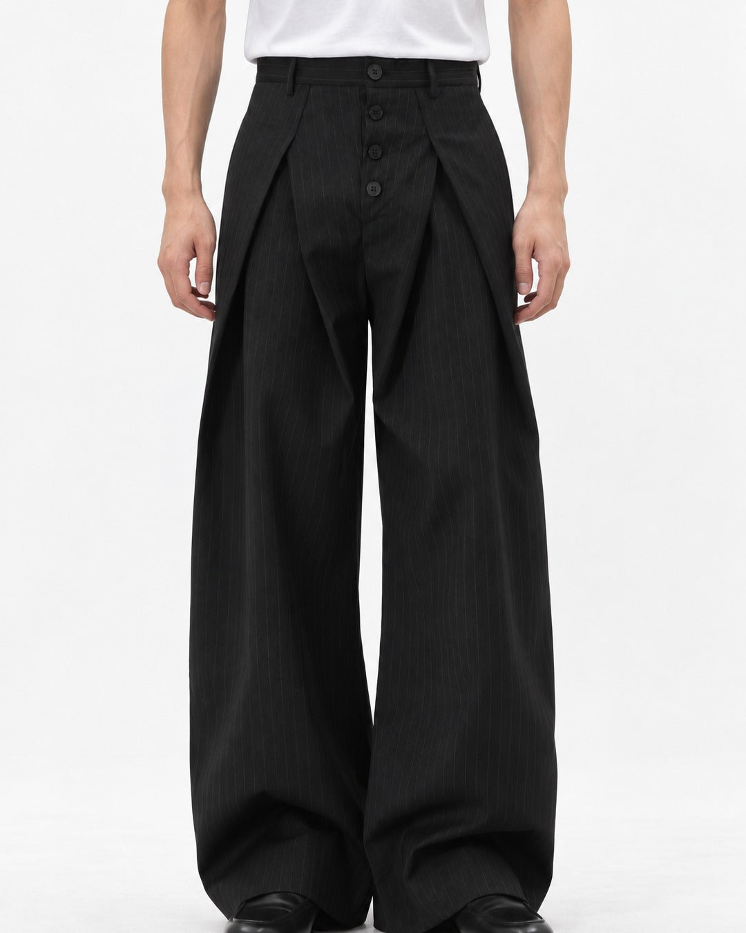 Pinstripe Crossover Wide Trousers