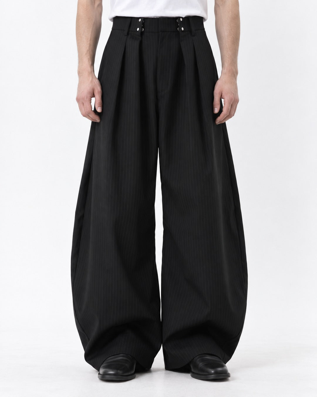 Twin-Snap Waist Pinstripe Balloon Trousers
