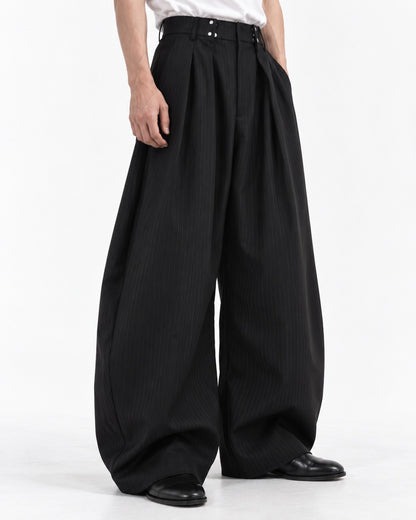 Twin-Snap Waist Pinstripe Balloon Trousers